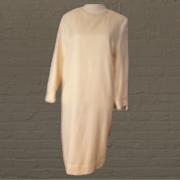 LEIGH Morgan- ivory 100% virgin wool 3/4 length sleeve midi shift dress size 10 - Picture 4 of 12
